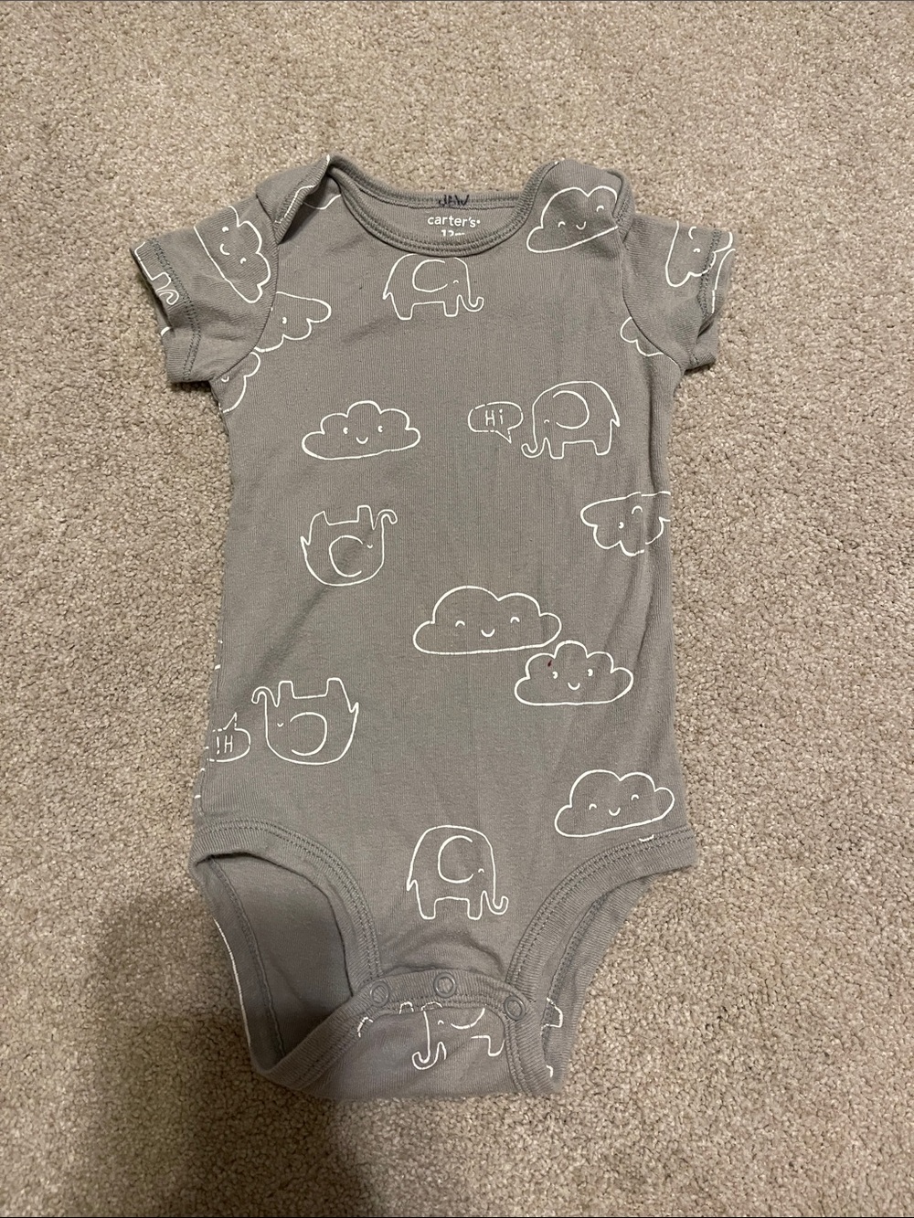 Carter's Gray Onesie with Elephant & Cloud Print